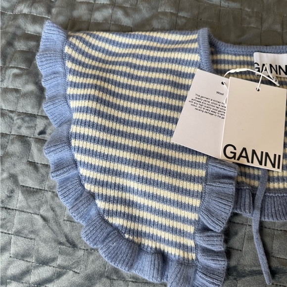 GANNI Striped Ruffled Wool & Cashmere Blend Collar NWT - Picture 4 of 10